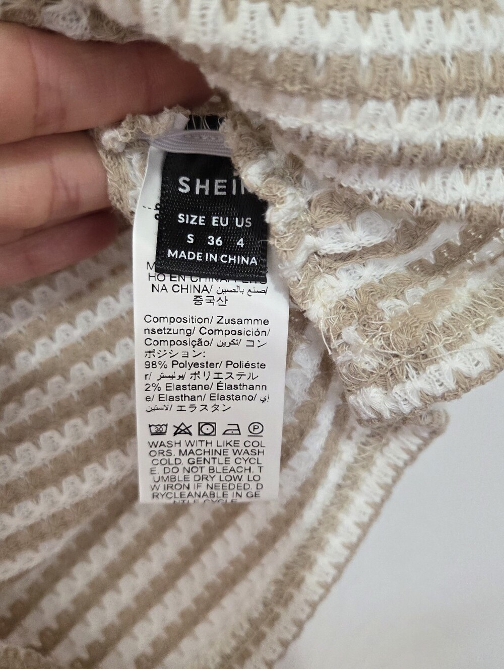 SHEIN Women's Beige & White Striped Scoop Neck Short Sleeve Top Size Small - Picture 7 of 8
